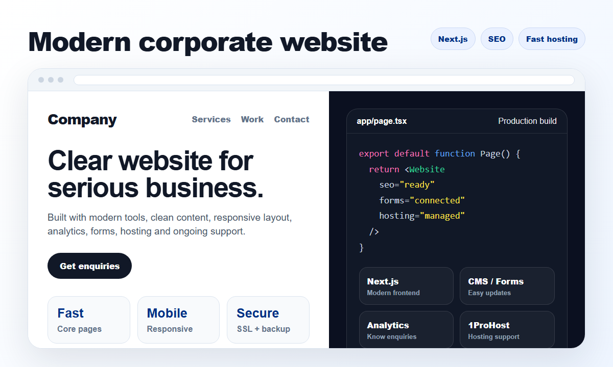 Modern corporate website built with Next.js and managed hosting